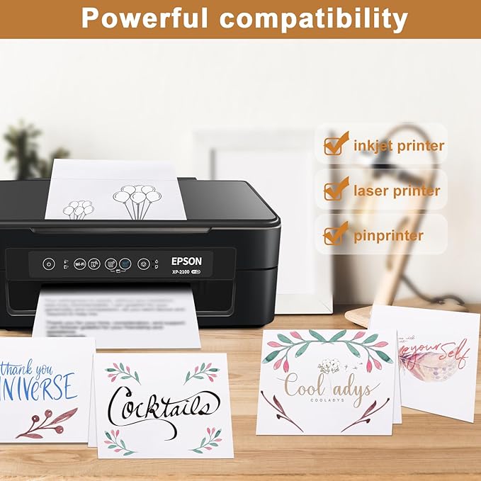 100 Packs White Blank Note Cards and Envelopes 4.25 x 5.5 Heavyweight Folded Cardstock and A2 Envelopes Printable Self Seal for Greeting Cards, Wedding Invitations, Thank You Cards, Party