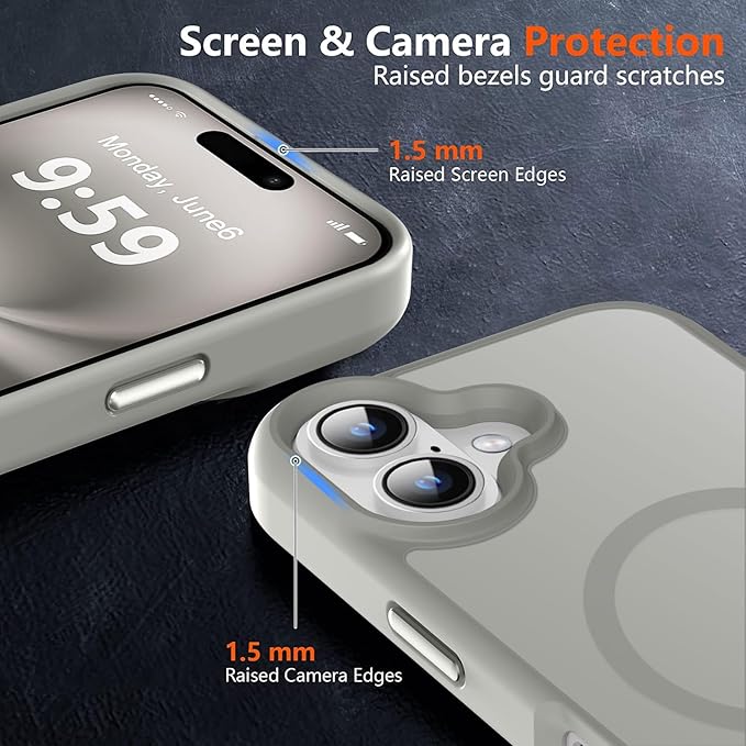 MOCCA Strong Magnetic for iPhone 16 Case, [Compatible with Magsafe][16FT Mil-Grade Drop Protection] Slim Thin Translucent Matte Protective Cover Case for iPhone 16 Phone Case 6.1", Titanium Gray