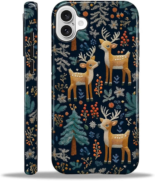 Case for iPhone 16 Plus Case,Cute Christmas Reindeer Design - Hybrid Dual Protection Silicone + Hard PC Shockproof Full Body Cover Slim Anti-Scratch Protective Case for Men Women
