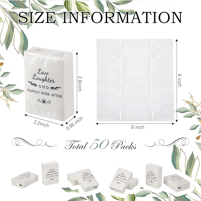 50 Pack Happy Tears Tissues Packs for Wedding Bulk Facial Tissues Items for Guests Welcome Bags Pocket Paper 3 Ply Individual Mini Travel Tissue Packs for Wedding Graduation Party Ceremony(Classic)
