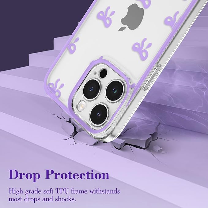 EYZUTAK Case for iPhone 11 Pro Max, Clear Cute Ribbon Bowknot Pattern Aesthetic Transparent Phone Case Raised Camera Protection Stylish Slim Soft Durable TPU Protective Cover for Women Girls - Purple