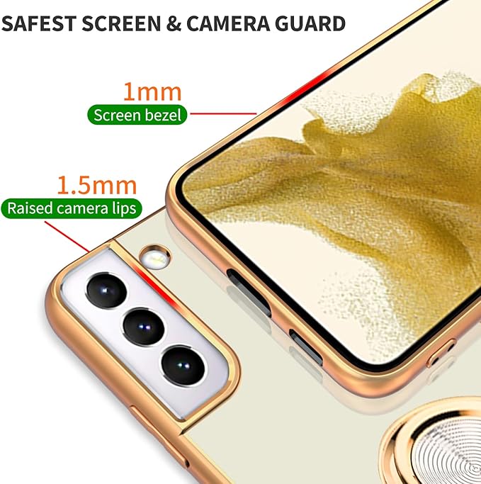 Tnarru Compatible for Samsung Galaxy S22 Plus Case with Ring Holder Kickstand [with Magnetic] Soft TPU Shockproof Electroplated Protective Phone Case for Galaxy S22+ 5G White