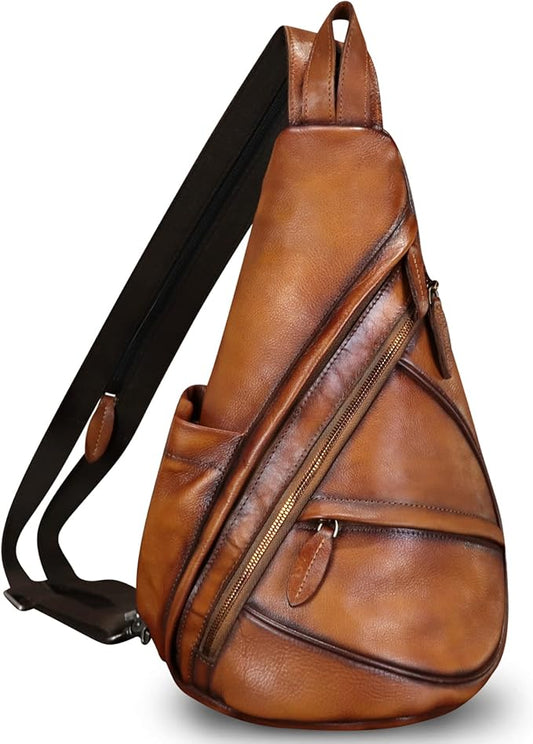 Genuine Leather Sling Bag for Men and Women Leather Sling Backpack Purses Chest Bag Crossbody Shoulder Fanny Bag