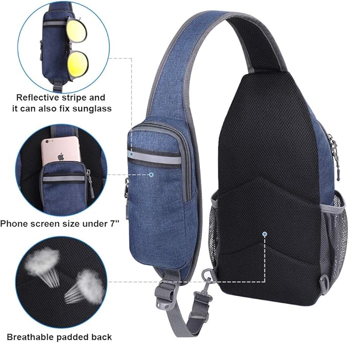 WATERFLY Crossbody Sling Backpack Sling Bag Travel Hiking Chest Bag Daypack