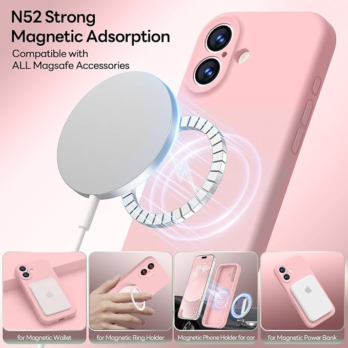 LOVE 3000 Designed for iPhone 17 Case, Premium Silicone [Compatible with Magsafe][Soft Anti-Scratch Microfiber Lining] Shockproof Protective Phone Case for Men Women 6.3", Pink Sand