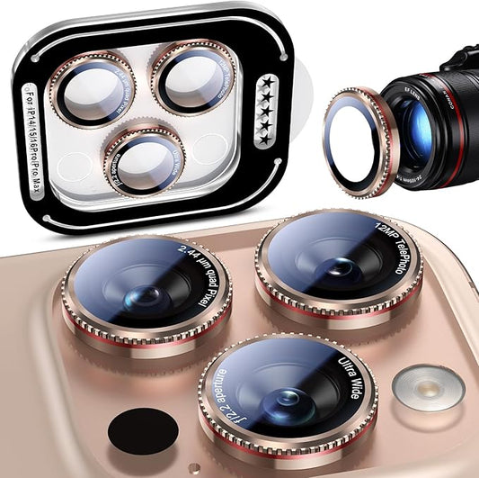 Uyiton for iPhone 17 Pro Max/17 Pro/16 Pro Max/16 Pro/15 Pro Max/15 Pro/14 Pro Max/14 Pro Camera Lens Protector - Military-Grade Tempered Glass Metal Camera Cover, Easy to Install, Gearwheel Gold+Red