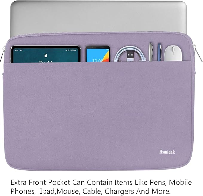 15.6 inch Laptop Sleeve Case, Shockproof Protective Notebook Case with Accessory Pocket, Briefcase Carrying Laptop Sleeve for 15.6" HP, ASUS, Dell, Lenovo, Acer -Lilac Colour
