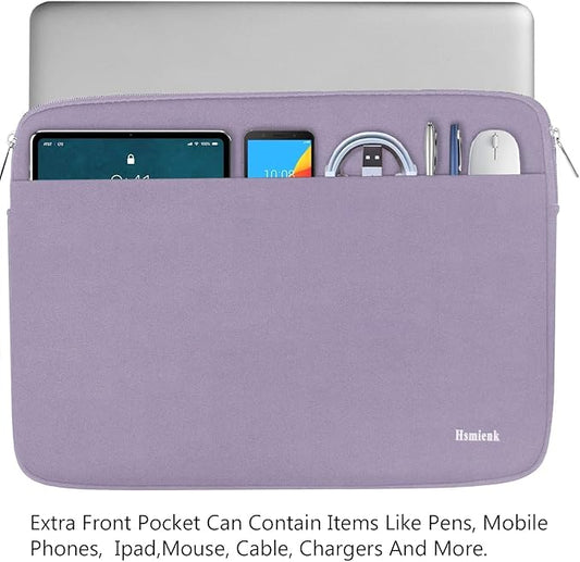 15.6 inch Laptop Sleeve Case, Shockproof Protective Notebook Case with Accessory Pocket, Briefcase Carrying Laptop Sleeve for 15.6" HP, ASUS, Dell, Lenovo, Acer -Lilac Colour