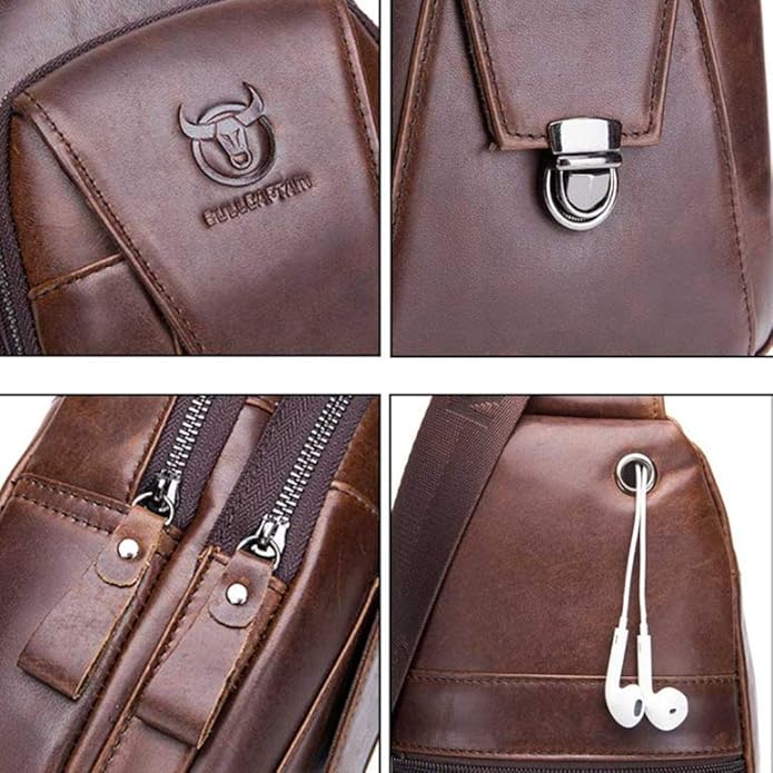 KPYWZER Vintage Leather Sling Bag Backpack for Men Crossbody Shoulder Chest Day Pack Backpacks