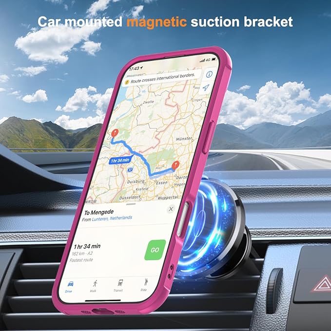 Compatible with iPhone 17 Air Case with Invisible Magnetic O-Ring Stand Military-Grade Translucent Phone Case for iPhone 17 Air 6.5" [Compatible with Mag-Safe][Great Grip Feeling], Rose