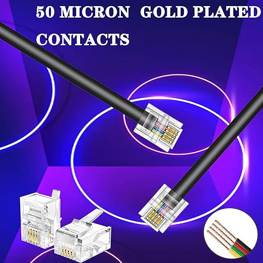 Telephone Extension Cord Phone Cable Line Wire, with Standard RJ11 Plug (50FT-Black)