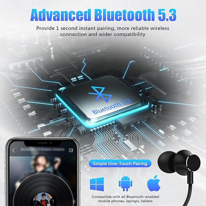 Neckband Bluetooth Headphones, 200H Extra Long Playtime Wireless Stereo Neckband Earbuds with Microphone, Waterproof Balanced Armature Drivers in Ear Headset for Sports/Workout (Silver)