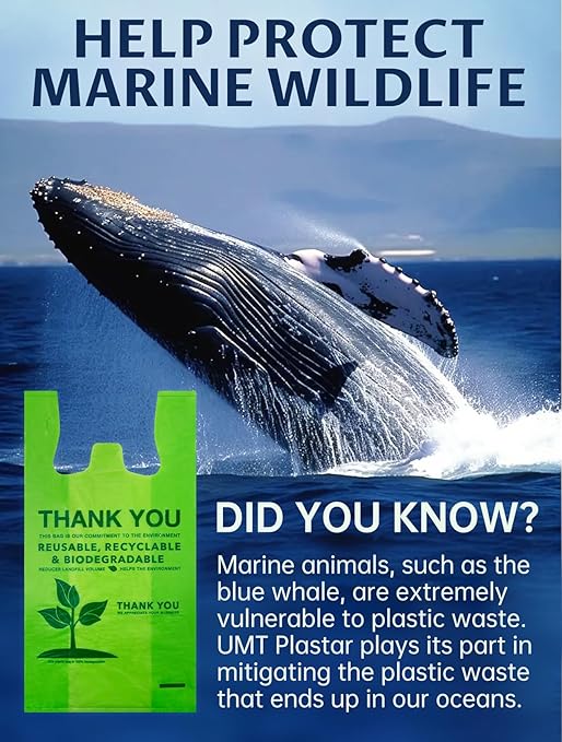 500 Count Recyclable Compostable 100% Biodegradable T-Shirt Bags, Eco-Friendly Grocery Shopping Bags, 11.5" x 6.25" x 21", 16 Mic