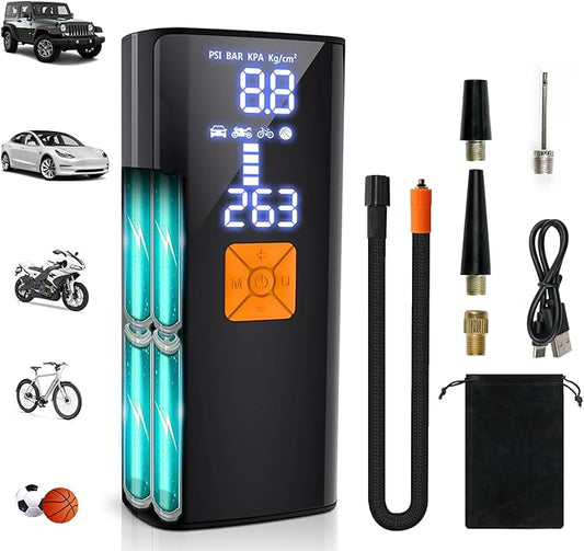 Tire Inflator Portable Air Compressor,150PSI Cordless Electric Air Pump for Car,Motorcycle,Bike Tires,Basketball & Sports Balls,with LED Light,Digital Pressure Gauge