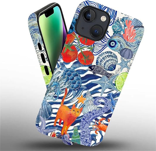 Case for iPhone 13 iPhone 14,Leopard Cherry Shell Aesthetics for Woman Men Full Body Protective Cover Shockproof 2 in 1 Silicone + Hard PC Design Case