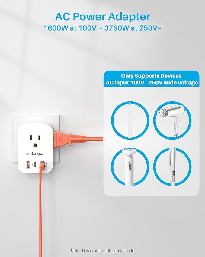 US to India Plug Adapter, ORNLONGTU Type D Travel Adapter with 3 Outlets 3 USB(2 USB-C 20W), India Power Adaptor for USA to India Bangladesh Maldives Pakistan Nepal Kuwait Sudan Sri Lanka Bhutan Yemen