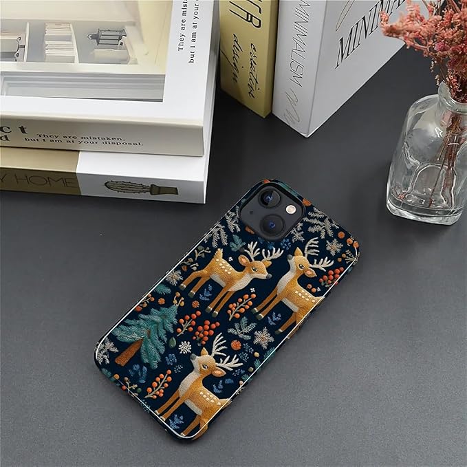 Case for iPhone 13 iPhone 14 Case,Cute Christmas Reindeer Design - Hybrid Dual Protection Silicone + Hard PC Shockproof Full Body Cover Slim Anti-Scratch Protective Case for Men Women