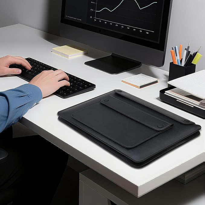 Lacdo 14 Inch Laptop Sleeve Case for HP 14" Laptop, Lenovo Dell ASUS Acer Chromebook 14, HP Stream 14/Ultrabook, Dell Latitude 14, ASUS Vivobook 14, Leather Computer Sleeve with 3 Compartments, Black