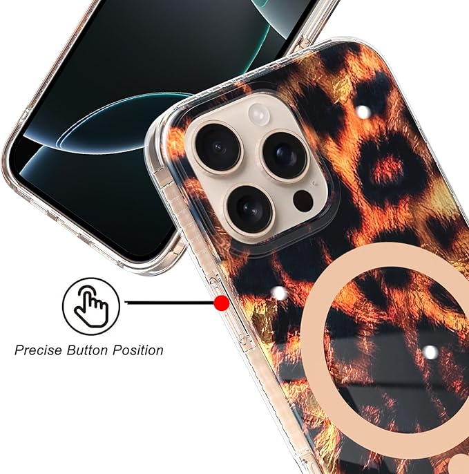 SAKUULO Magnetic for iPhone 16 Pro Case Gold Leopard Print Pattern [Compatible with MagSafe] Wireless Charge Strengthen Protection Cover, Gold Leopard (6.3")