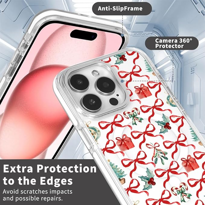 DAIZAG Case for iPhone 13 Pro Max, [Compatible with MagSafe],Phone Case for Women Girls Magnetic Clear Cover,Christmas Tree Ribbon Bow