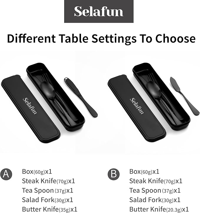 Travel Cutlery Set with Case Portable Silverware Utensils Set,5-pieces Stainless Steel Reusable Flatware Set Cutlery Set for Camping Picnic Hiking Office, Dishwasher Safe (matte black, 5.8)