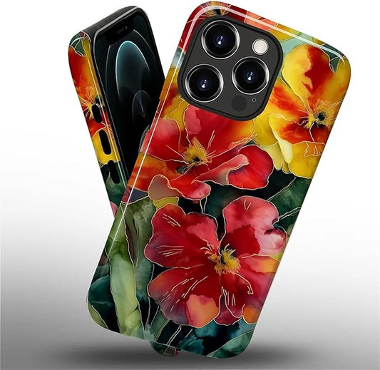 Case for iPhone 12 12 Pro Case,Vintage Floral Girly Design - Hybrid Dual Protection Silicone + Hard PC Shockproof Full Body Cover Slim Anti-Scratch Protective Case for Men Women