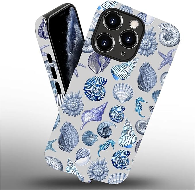 Case for iPhone 11 Pro Max,Summer Beachy Seashell for Woman Men Full Body Protective Cover Shockproof 2 in 1 Silicone + Hard PC Case for iPhone 11 Pro Max