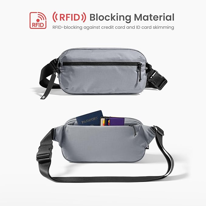 tomtoc 3.5L Sling Bag with RFID Blocking, Crossbody Bag Chest Shoulder Pack for Men and Women, Water-resistant Lightweight Casual Waist Fanny Pack for Travel/Daily Use