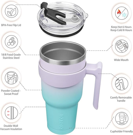 BJPKPK Tumbler With Handle 40 oz Stainless Steel Double Wall Insulated Tumbler Cups With Lid And Straw,Lavender Green