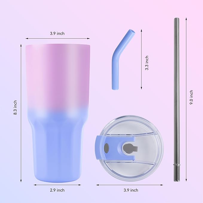 VEGOND 30 oz Insulated Stainless Steel Tumblers with lid and straw Bulk Pack Coffee Mug with Non-Slip Silicone Base, Sweat Proof Powder Coated Cup for Hot Cold Drinks, Blue and Purple 8Pack