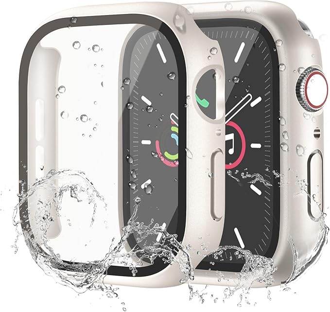 Waterproof Case for Apple Watch Series SE2 SE 6 5 4 44mm, Built-in Screen Protector with Tempered Glass [Touch Sensitive] Cover for iWatch S6/S5/S4/SE 44mm, Starlight