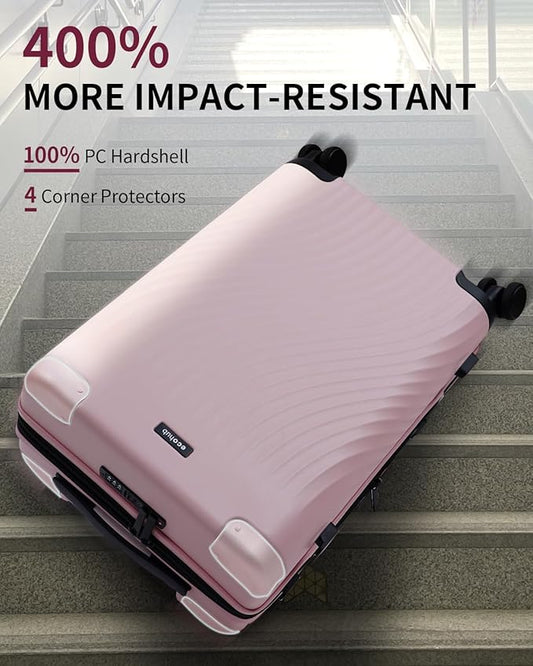 ECOHUB Hardside Expandable Carry On Luggage, Recycled PC 24" Rolling Luggage 26x16x11 Airline Approved with Spinner Wheels & TSA Lock, Lightweight Hardshell Travel Suitcase, 24inch Carry-on Pink