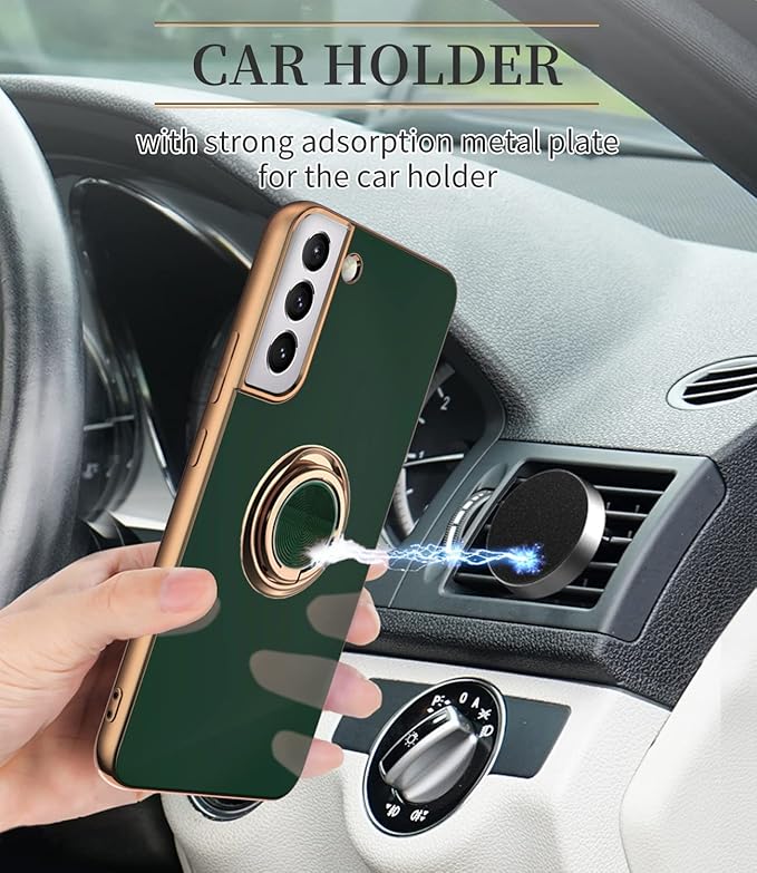 Tnarru Compatible for Samsung Galaxy S22 Plus Case with Ring Holder Kickstand [with Magnetic] Soft TPU Shockproof Electroplated Protective Phone Case for Galaxy S22+ 5G Green