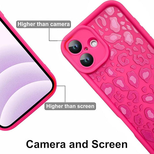 KANGHAR Case for iPhone 16 Plus Leopard Printed Pattern Cute Cheetah Phone Case Soft TPU Shockproof Protective Cover for iPhone 16 Plus 6.7 Inch Hot Pink