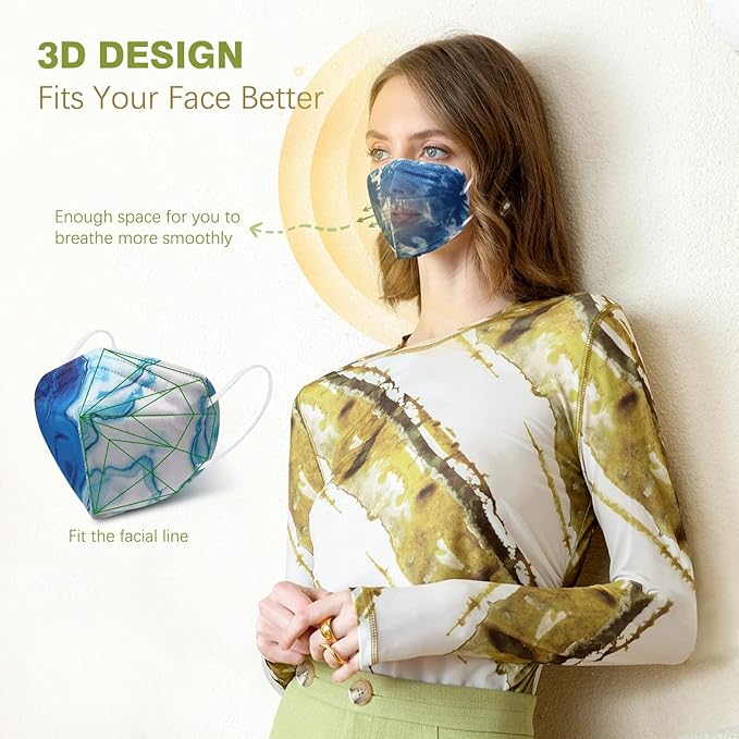 KN95 Face Masks 50 Pack 5-Ply Breathable Safety Respirator Multicolor Cup Dust Disposable KN95 Mask