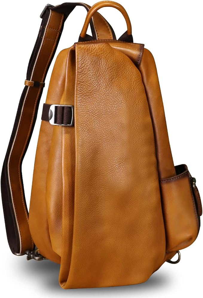 Genuine Leather Sling Bag Crossbody Purse Handmade Hiking Daypack Motorcycle Bag Retro Shoulder Backpack Vintage Chest Pack (Brown)