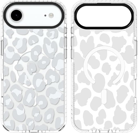 SAKUULO Magnetic for iPhone Air Case with Screen Protector [Compatible with MagSafe] Light Gray Leopard Print Pattern Wireless Charge Strengthen Protection Cover Light Gray Leopard (6.7")