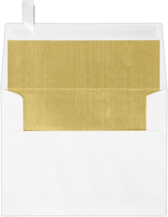 LUXPaper A2 Foil Lined Invitation Envelopes | Peel & Press | 4 3/8" x 5 3/4" | White w/Gold LUX Lining | 70lb. Text | 50 Qty