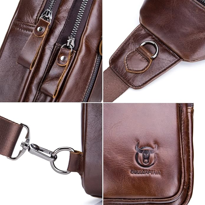 KPYWZER Vintage Leather Sling Bag Backpack for Men Crossbody Shoulder Chest Day Pack Backpacks