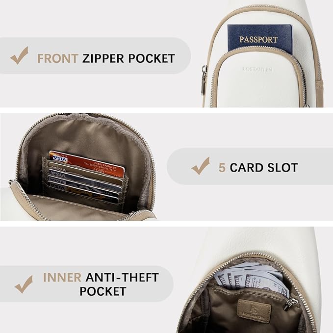 BOSTANTEN Sling Bag for Women Leather Crossbody Bag Vintage Cross Body Purse for Travel with Guitar Strap, Bohemian Style