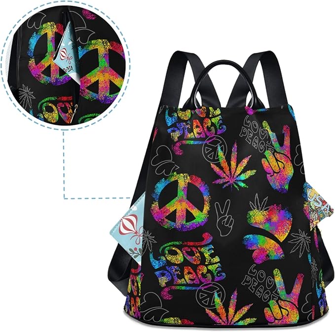 ALAZA Rainbow Peace Love Sign Gesture Backpack Purse for Women Anti Theft Fashion Back Pack Shoulder Bag