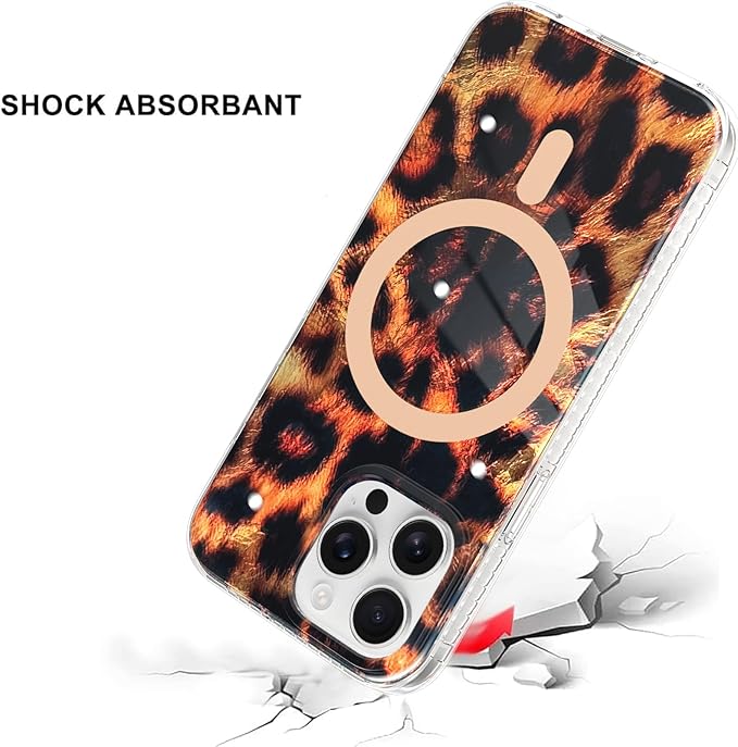 SAKUULO Magnetic for iPhone 15 Pro Max Case Gold Leopard Print Pattern [Compatible with MagSafe] Wireless Charge Strengthen Protection Cover, Gold Leopard (6.7")