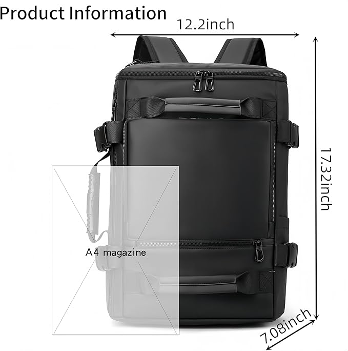 Carry On Backpack Travel Backpack for Men & Women, Durable Convertible Duffle Bag Fit for 16 Inch Laptop for Fitness, Travel (Black)