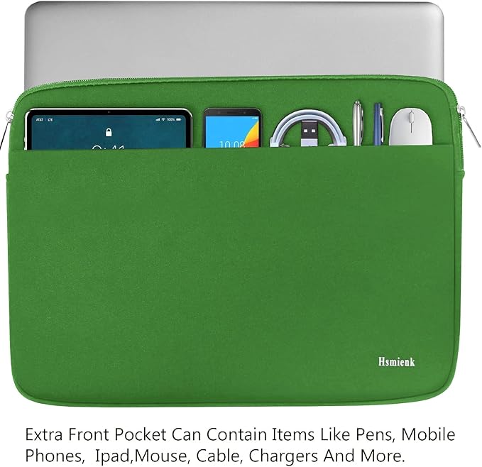 Laptop Sleeve Case 14 inch, Shockproof Protective Notebook Cover Bag with Accessory Pocket, Durable Carrying Laptop Case Compatible for MacBook HP Lenovo Dell Asus Acer, Green