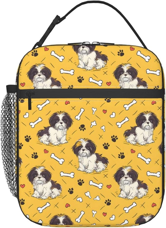 Cute Dog Lunch Box for Women Girls Kids, Insulated Cooler Puppy Lunch Bag for School, Picnic, Office, Work, Travel, Portable Reusable Thermal Tote Polyester Lunch Bags (Shih Tzu)