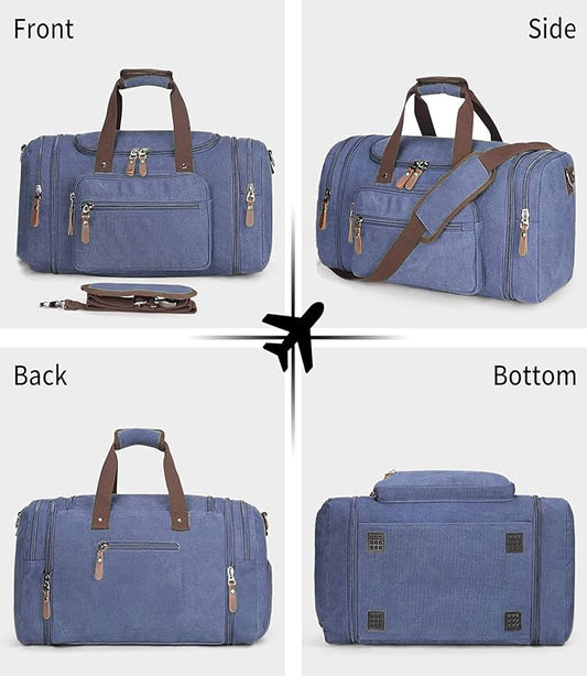 Sechunk Duffle Bag Canvas Large Outdoor Shoulder Bag Overnight Handbag Travel Tote Luggage Weekender Bag
