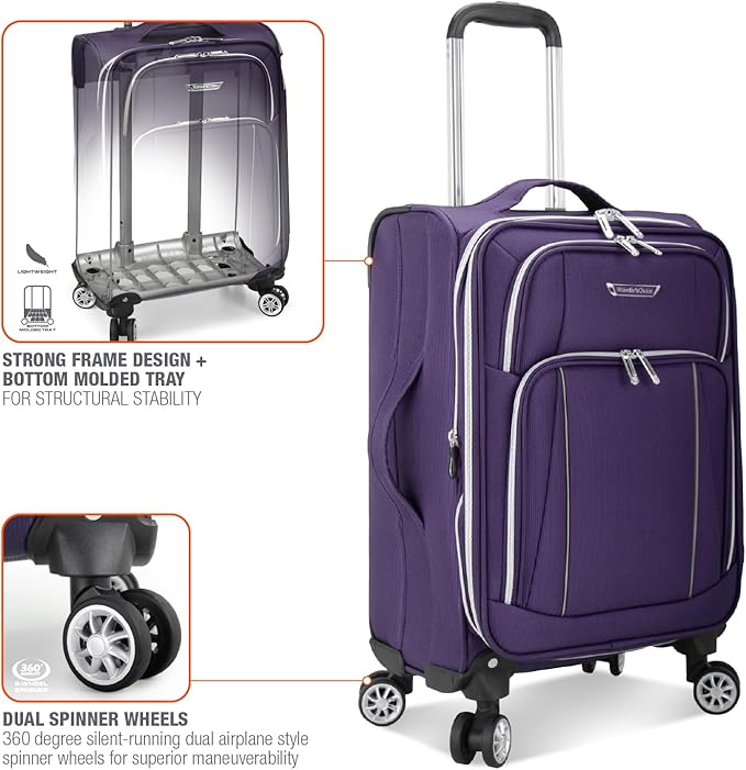 Traveler's Choice Lares Softside Expandable Luggage with Spinner Wheels, Purple, 3 Piece Luggage Set