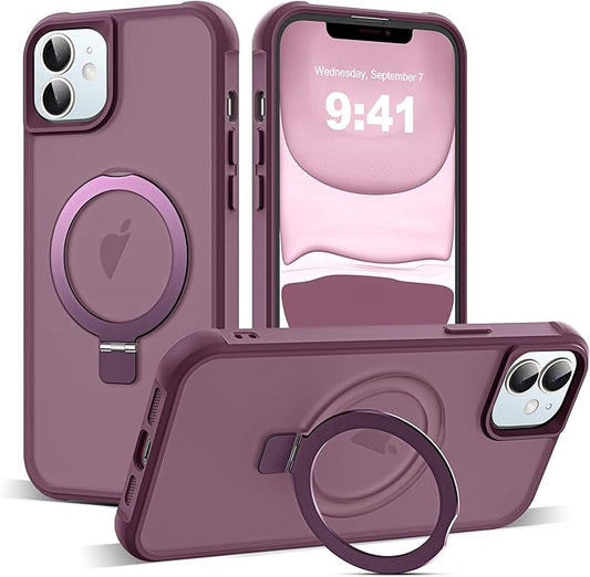 Compatible with iPhone 11 Case with Invisible Magnetic O-Ring Stand Military-Grade Translucent Case for iPhone 11 6.1" [Compatible with Mag-Safe][Great Grip Feeling], Wine Red