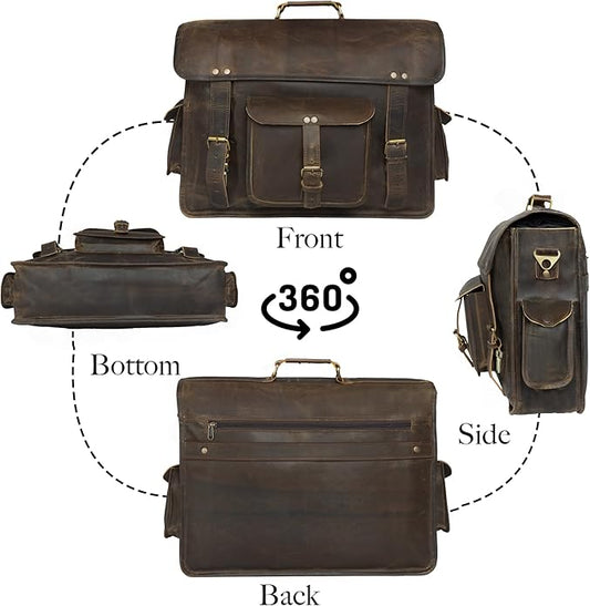 Mens 18 inch Leather Messenger Bag Laptop Vintage Handmade Travel Office Computer Satchel Briefcase For Men and Women