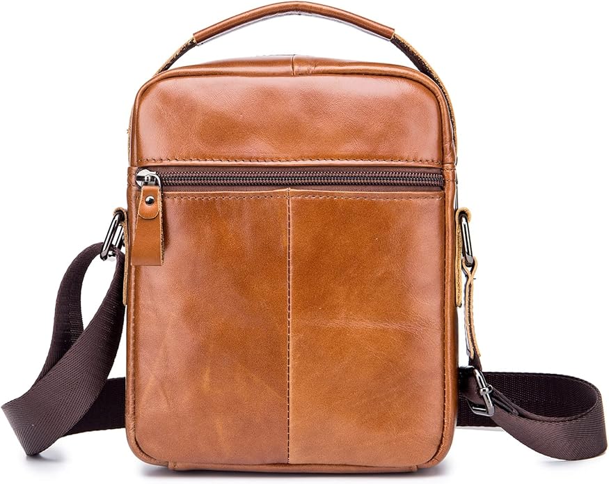 LUKZIJAES Small Genuine Leather Shoulder Bag Men Messenger Handbag Lightweight Sling Crossbody Bag